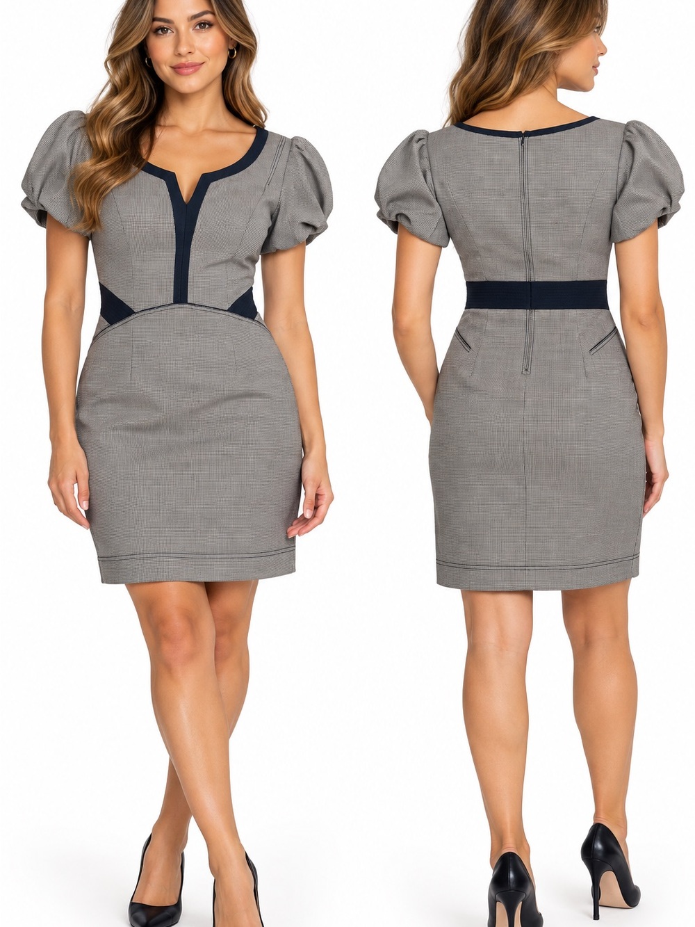 Zac Posen Women’s Wool Dress Navy Blue Grey Bodycon designer Luxury EUC Sz 12